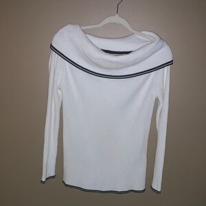 Lulu's Chic White Cowl Neck Sweater with Black Trim